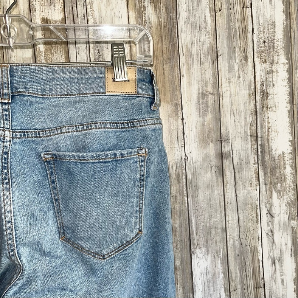 Zara Embellished Side Stripe Jeans Light Wash Frayed Ankle Skinny Denim Size 6 - Picture 6 of 8